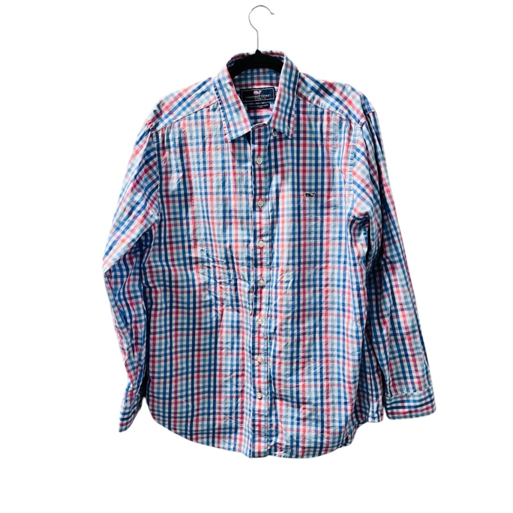 Vineyard Vines Slim Fit Whale Gingham Button Down Shirt Size Large Long Sleeve